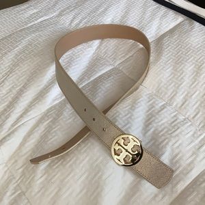 Tory Burch Belt - 1.5” Reversible Gold and Tan